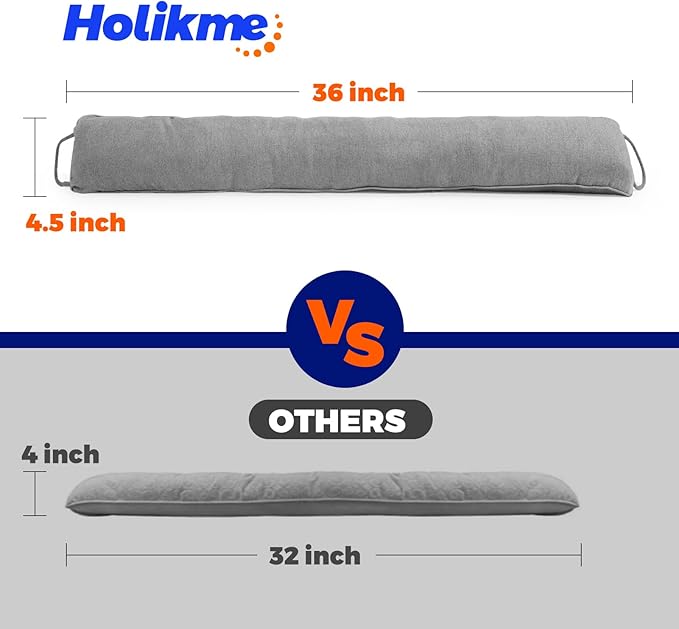 Holikme Weighted Door Draft Stopper, Heavy Duty Under Door Draft Blocker Bottom Door Seal Noise and Air, Door Guard Saving Energy, Grey