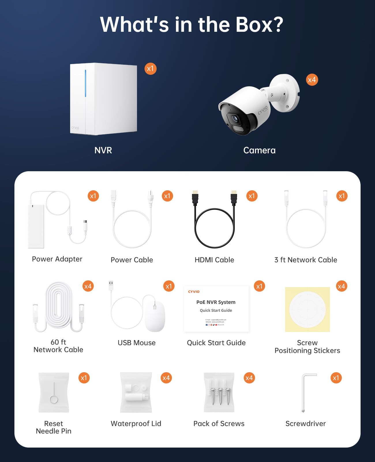 CYVIO 4K PoE Security Camera System with NVR, 4× 8MP Wired Outdoor Cameras, 24/7 Local Recording, No Monthly Fees, AI Human & Vehicle Detection, 2TB HDD Included, IP67, for Home & Small Business