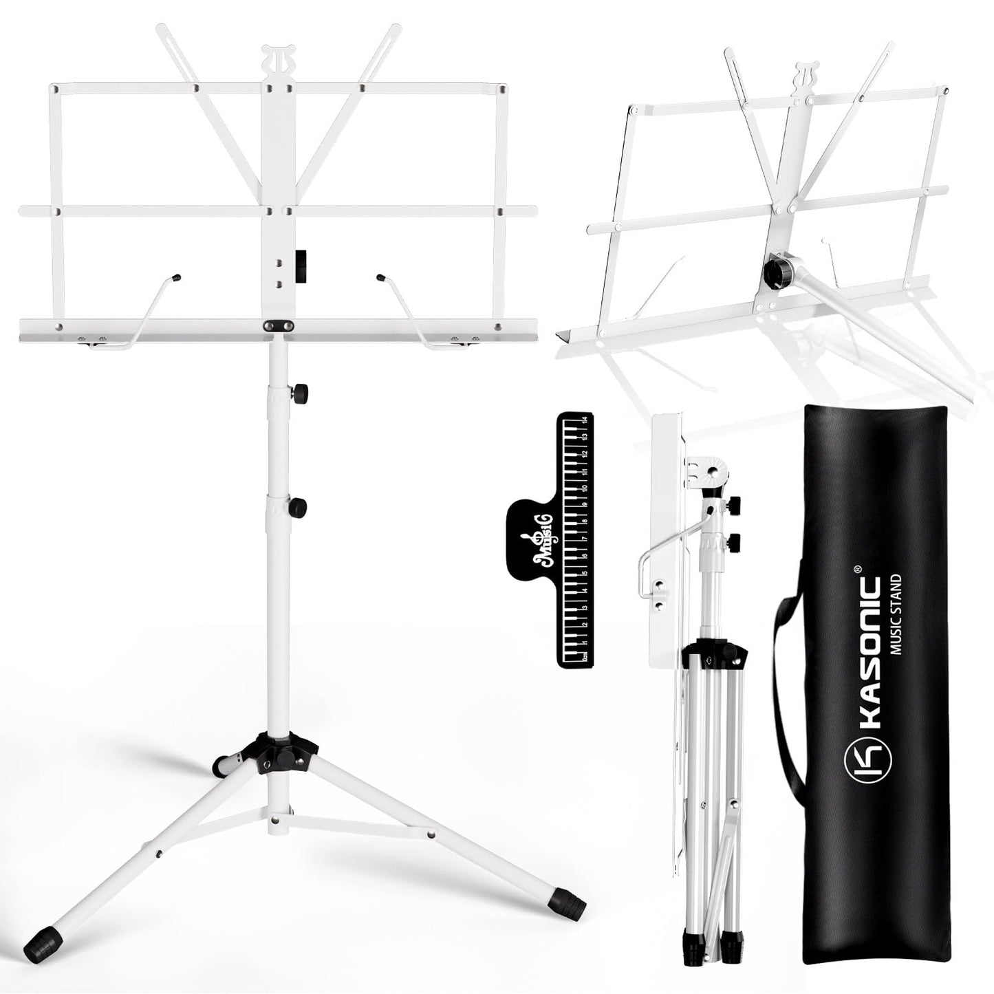K KASONIC - Music Stand, 2 in 1 Dual-Use Folding Sheet Music & Desktop Book Stand, Portable, Lightweight with Music Sheet Clip H