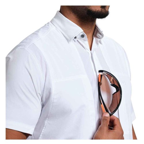 Beretta Men's TKAD Flex Breathable Lightweight Button-Down Outdoor Casual Active Tactical Short Sleeve T-Shirt, Pure White, Small