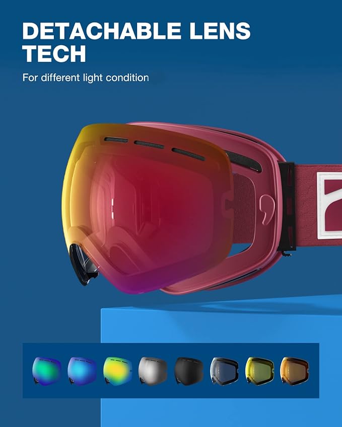 ZIONOR X Ski Goggles - OTG Snowboard Goggles Detachable Lens for Men Women Adult