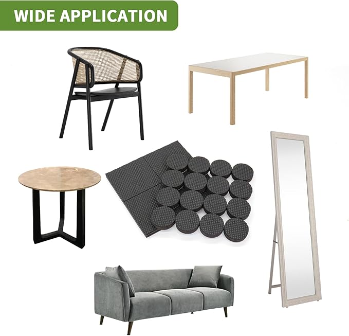 COVERCORNER Non Slip Furniture Pads 48 PCS - 32 pcs 1” Round + 16 pcs 2" Square - Anti Slip Furniture Pads - Self Adhesive Rubber Feet Furniture Feet - Chair Leg Floor Protectors