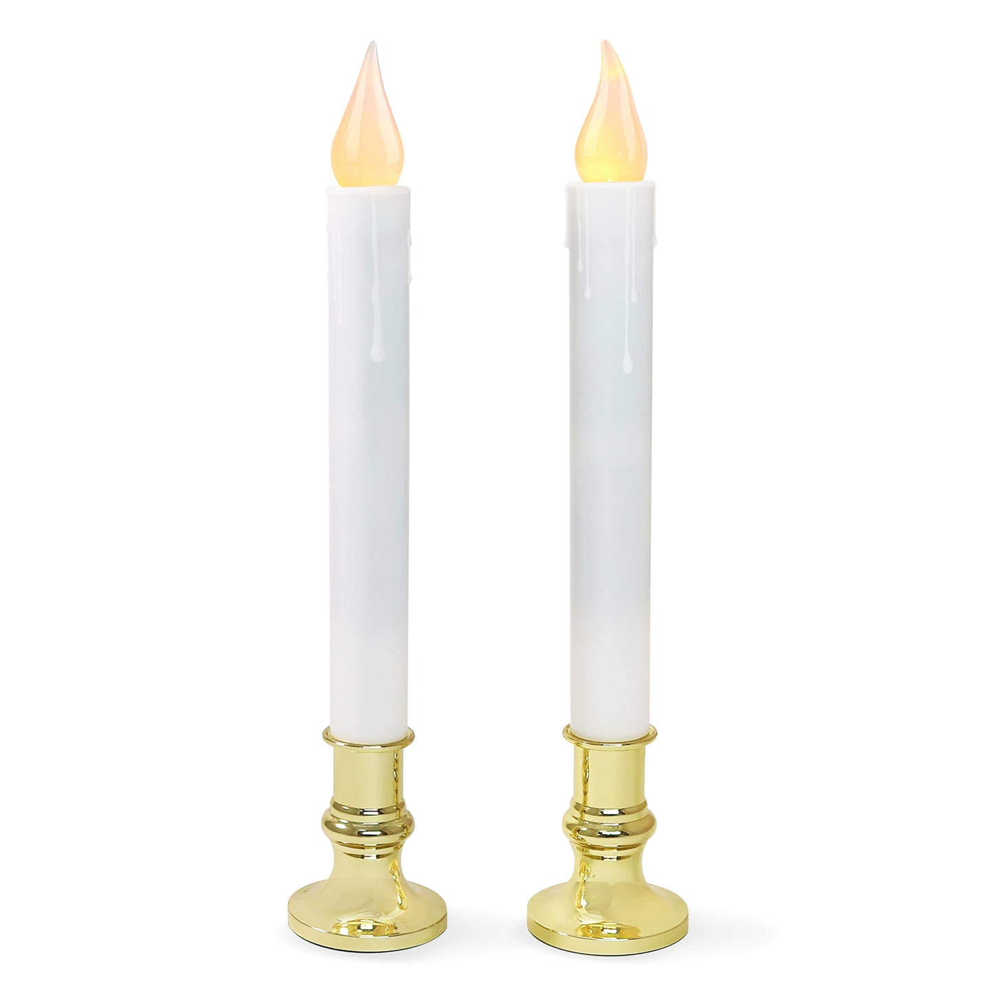 FURORA LIGHTING LED White Taper Candles with Gold Holders Pack of 2 with 5/19 Timer, Elegant Flameless Glow for Home D cor, Bat