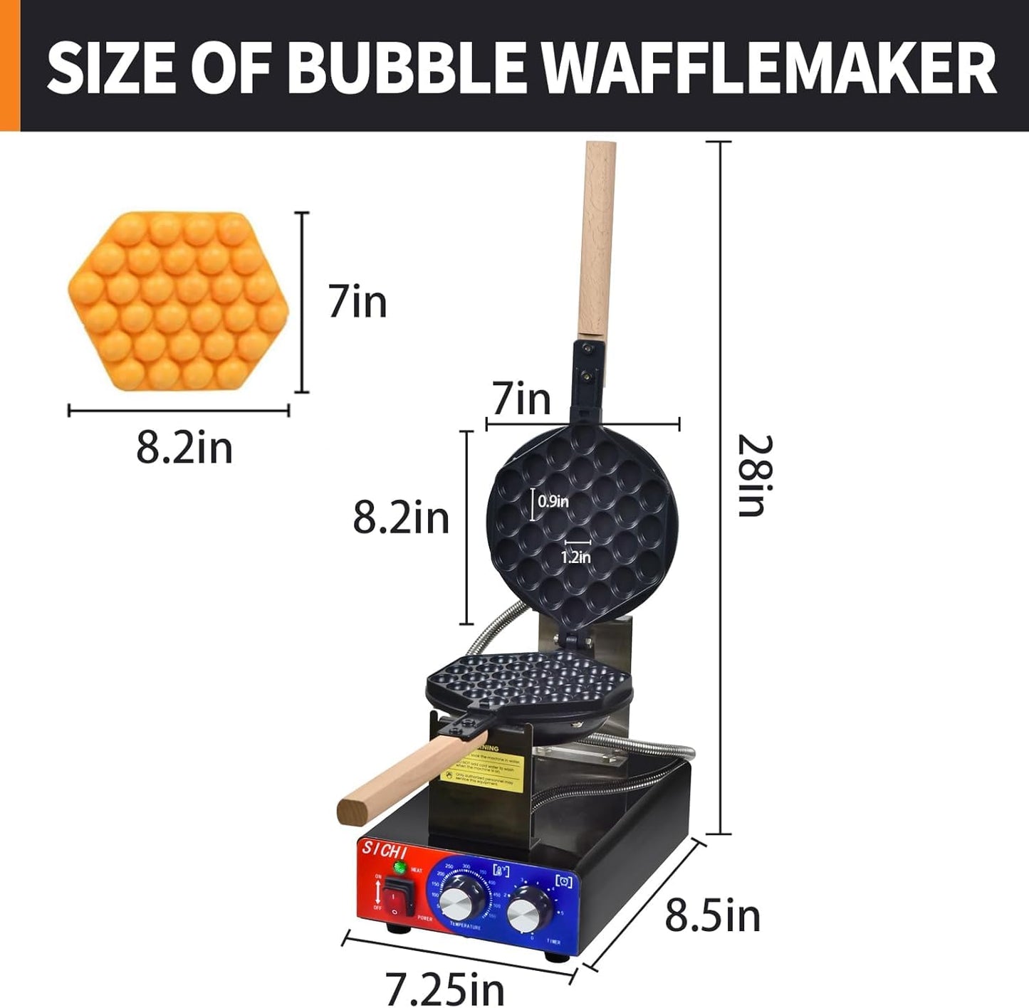 HTTSICHI Bubble Waffle Maker - Commercial Egg Waffle Maker w/Non-stick, Temperature and Timers, 1400W Hong Kong Egg Waffle Iron w/Rotating Baking Pan, Stainless Steel Bubble Waffle Machine Restaurants
