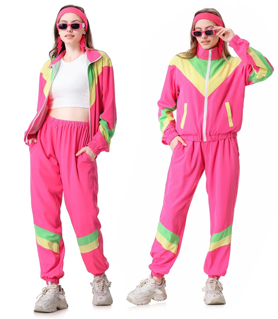 Coseaon 80s Tracksuit for Women Retro Windbreaker Outfit 90s Color Block Sportswear Set with Jacket Sweatpants (Pink, XL)