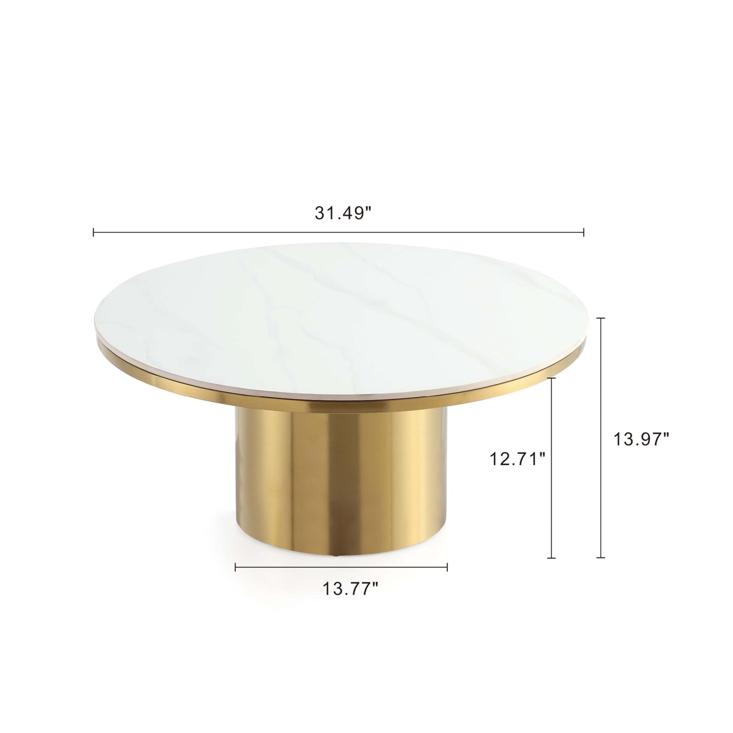 Manhattan Comfort Glenn Round Coffee Table with Sleek Sintered Stone Top and Stainless Steel Base, Elegant Design for Modern Living Room, Centerpiece, Gold