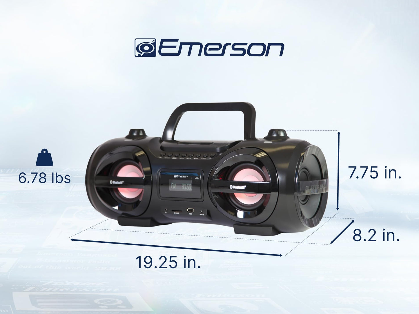Emerson Epb-3005 Retro Portable Boombox Cd Player, Cassette, Am/Fm Radio, Bluetooth, Usb, Led Display, Aux-In, Headphone Jack, B