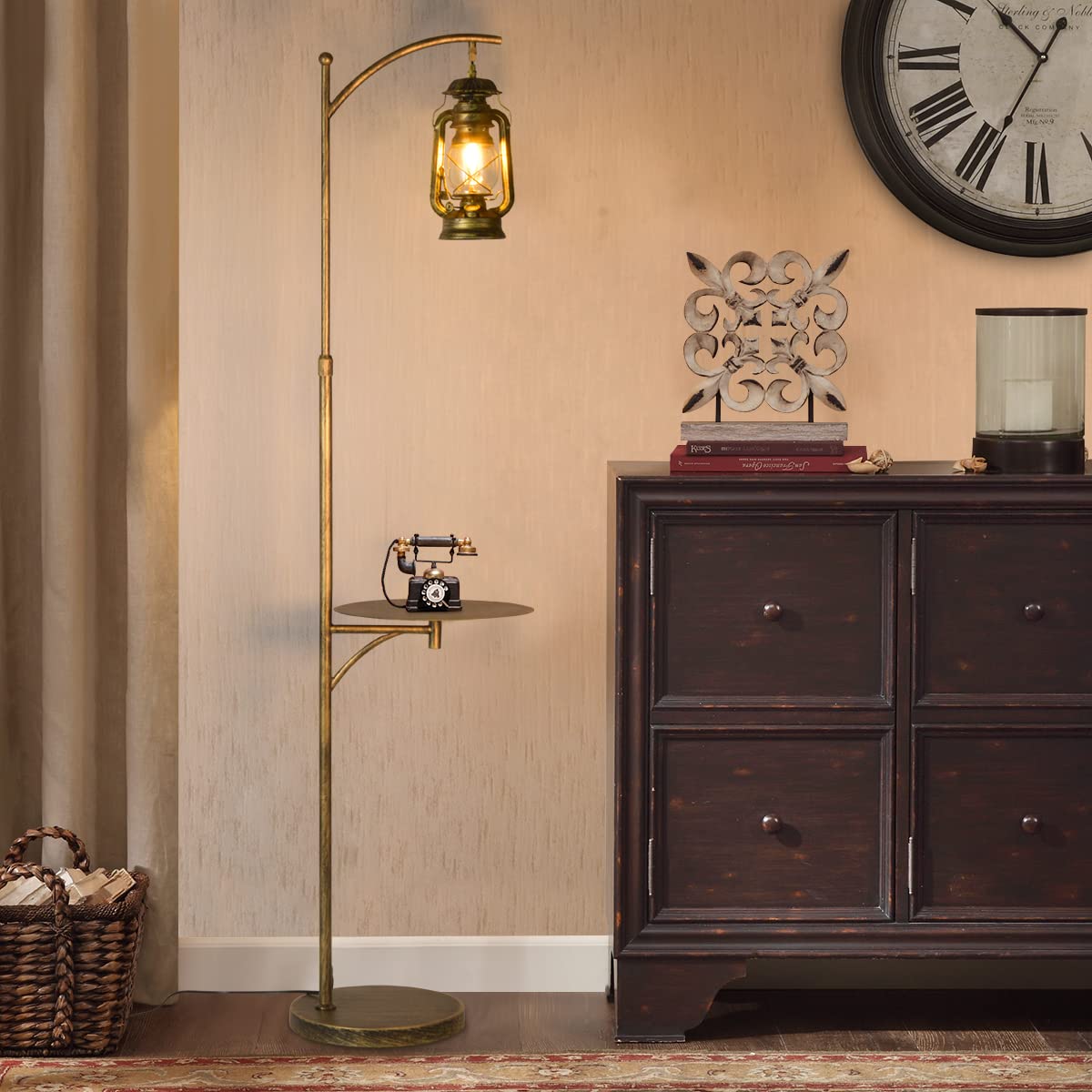 beaysyty Farmhouse Adjustable Floor Lamps with Tray Lantern Tall Standing lamp for Bedroom Home Decor for Office Cafe Den Living Room Bedroom, On/Off Foot Switch and Brushed Rustic (Bronze)