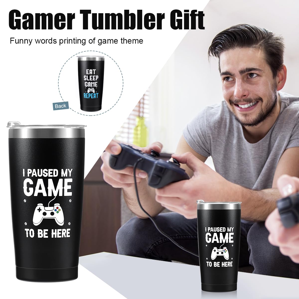 Gamer Gifts for Men Boyfriend Teenage Boy Birthday Christmas Gifts Box Year Old Kids Son Easter Basket Stuff Game Room Decor Valentines Gaming Gift for Him Man Video Game Lover Gamer Tumbler+Pillow