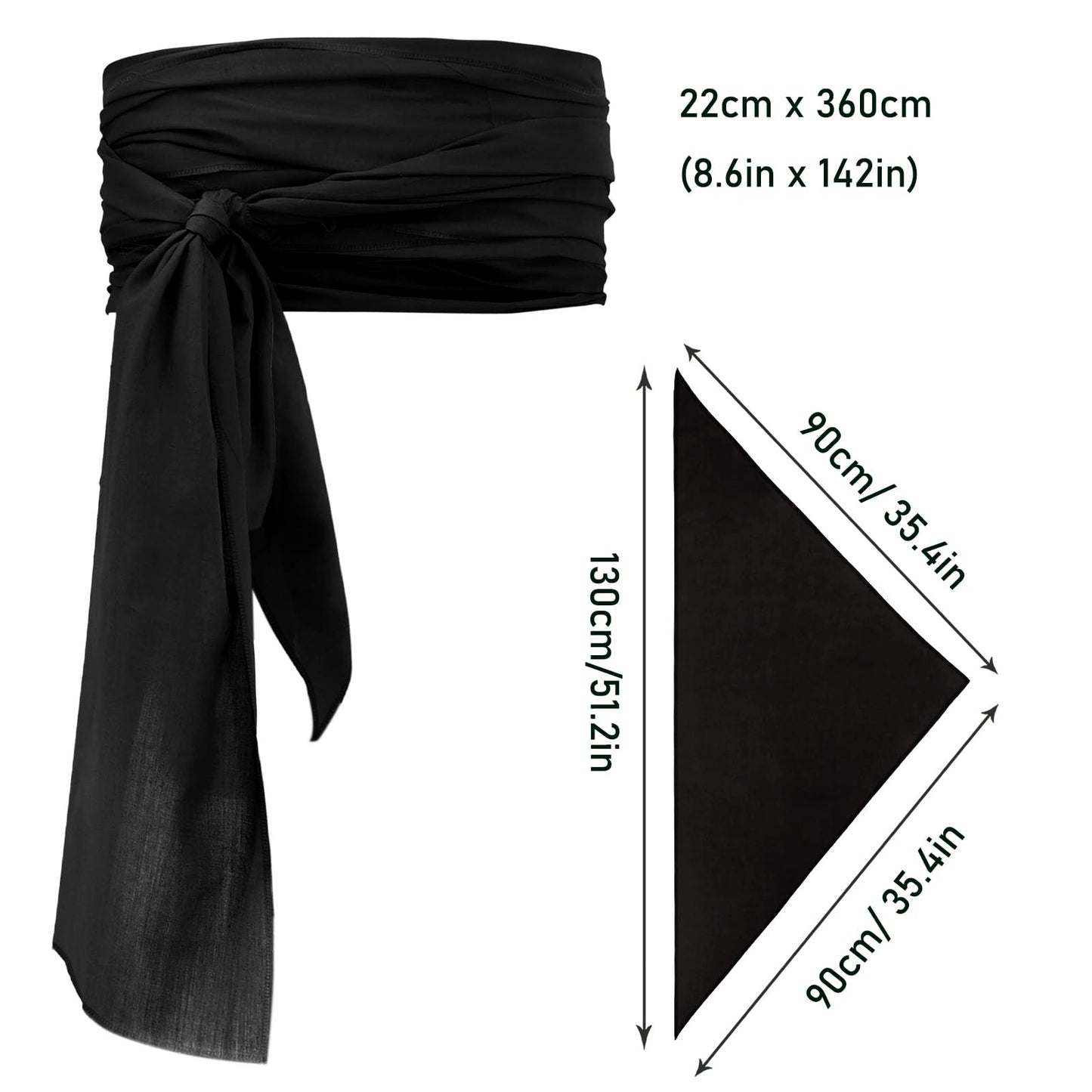 CosplayStudio 3 PCS Halloween Pirate Costume Women Men Head Scarf Hat Accessories Pirate Sash Belt Pirate Bandana Headband Waist Belt (Black)
