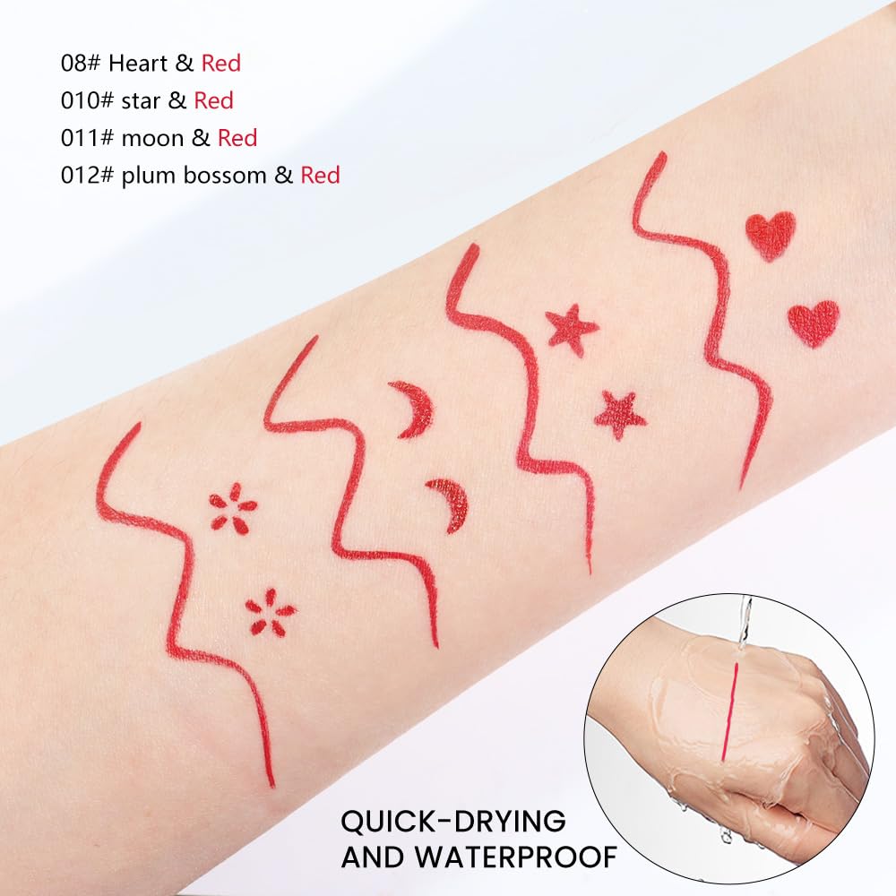 evpct 1Pcs 2-in-1 Red Colored Winged Eyeliners Stamp, Red Stars Face Stamps Makeup, Waterproof Eyeliner Eye Stamp Liners Tool Se