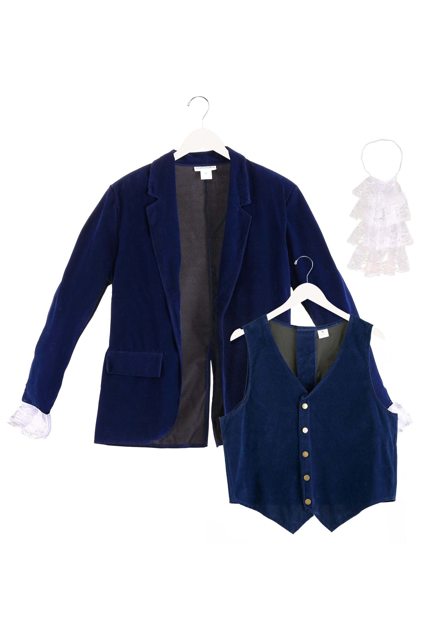 Mens 60's Spy Swinger Deluxe Halloween Costume | Adult Shagadelic Outfit with Navy Blue Velvet with Lace Cuffs, Vest, & Pants Small