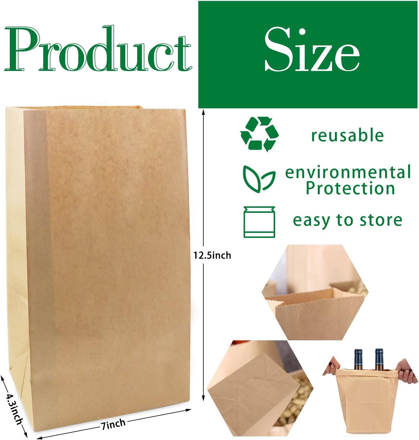 BadenBach 50 Pack 12 Lb Brown Paper Lunch Bags, 12.5" x 7" x 4.3" Large Bread Bags Bulk, Heavy Duty kraft Paper Sacks for Grocery Wrapping, Retail Shopping, Bakery, Party Favors