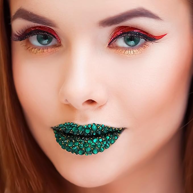 Rhinestone Stickers for Crafts Face Gems Pearls for Makeup Stick on Body Clear Crystal Tweezers Decals 3/4/5/6MM Dark Green Hair Nails Craft DIY Gems for Nails Makeup Decor 975PCS