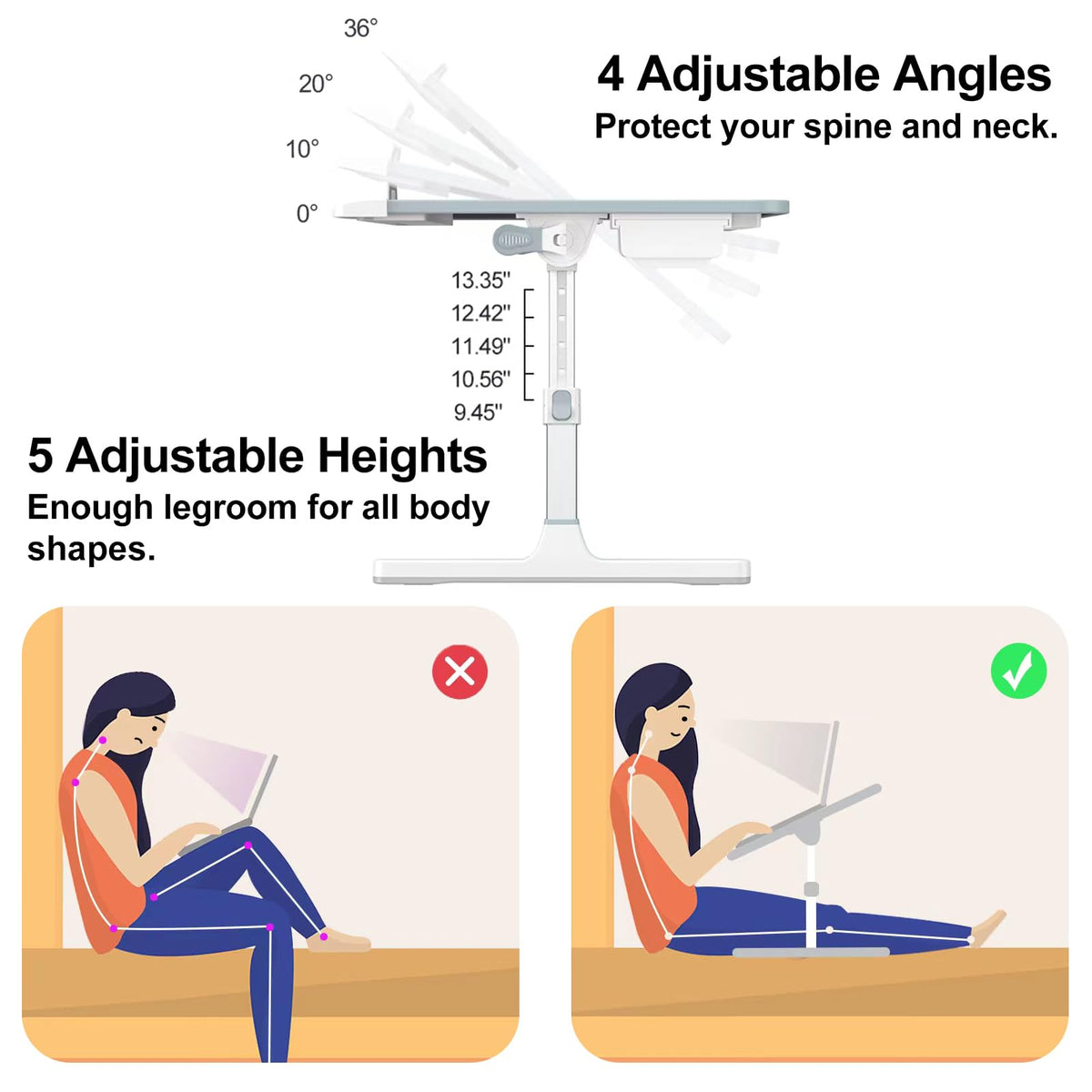 HETTHI Laptop Bed Tray Table, Adjustable Sturdy Laptop Stand for Bed with Premium Materials, Folding Portable Lap Desk with Drawer for Writing Working Reading Eating Couch Floor (Marble, 23.6"×14")
