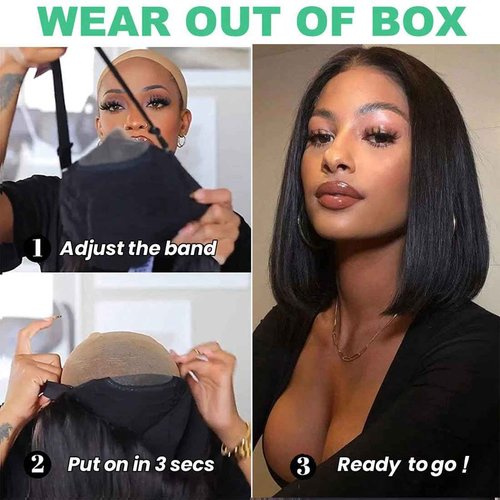 Wavymy 6x4 Glueless Bob Wigs Human Hair Straight Wear and Go Glueless Wig 180% Density HD Lace Front Wigs Human Hair Middle Part Wigs Pre Cut Lace Brazilian Virgin Human Hair for Beginners 12 inch