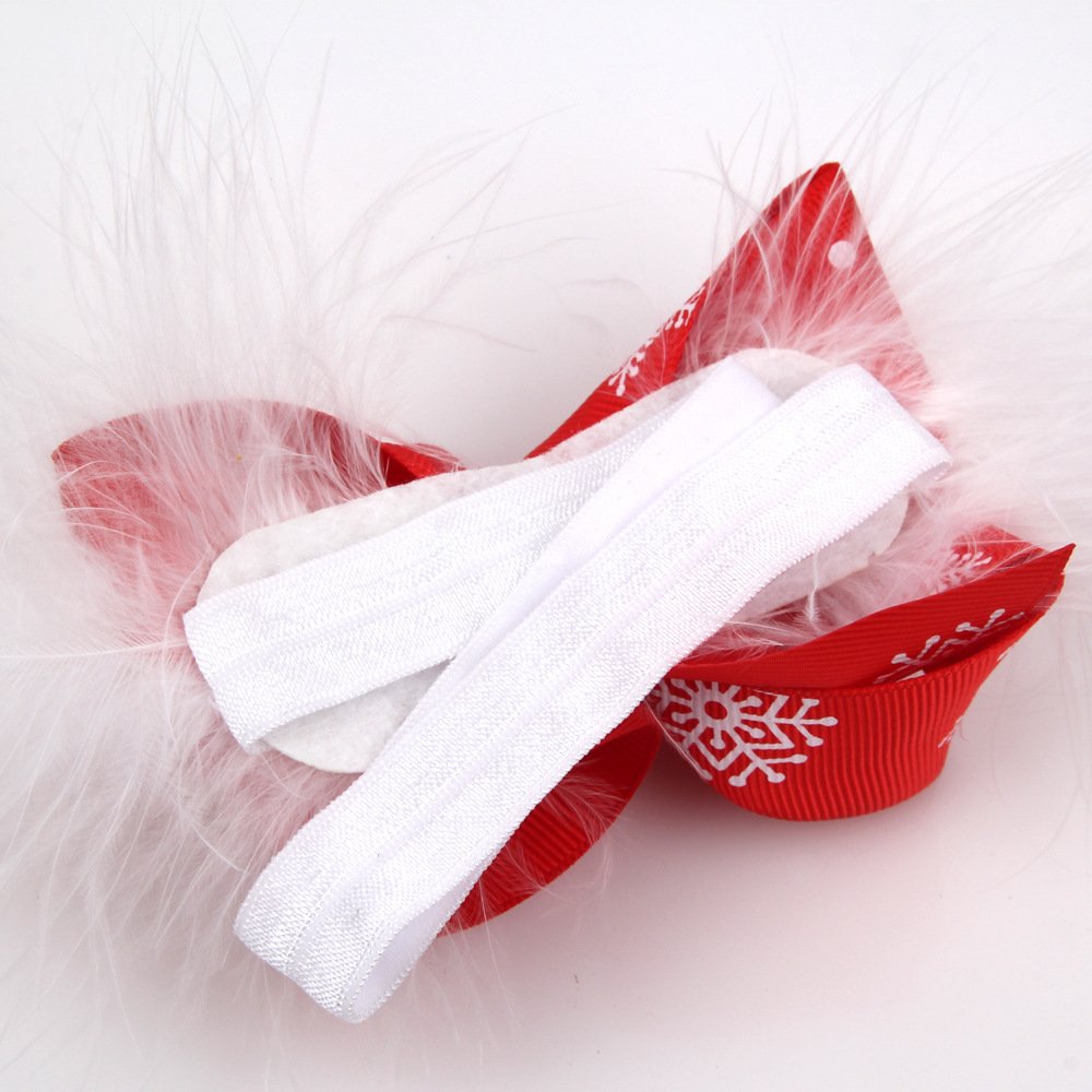 JustMyDress Christmas Snowflake Headband Bow Red Hair Band Baby Girls Hair Accessories JHC21 (Red Bow Plume)
