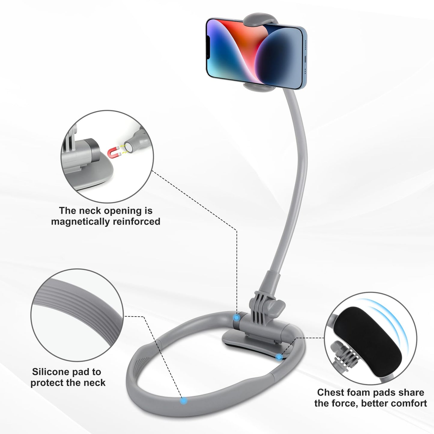 Cell Phone Stand, Neck Cell Phone Holder For Bed, Hand Free Pov/Vlog Selfie Phone Neck Holder For Recording, Universal Multi-Fun