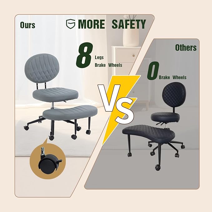 Ergonomic Cross Legged Office Chair with Wheels, Wide Seat and Backrest for Meditation, ADHD Cross Legged Office Chair with Adjustable Height, 360°Rotating Footrest for Yoga Home Office