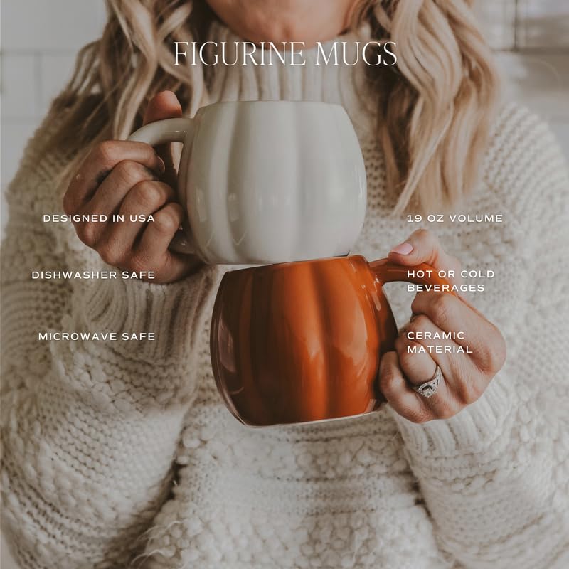 Sweet Water Decor Pumpkin Coffee Mug, 19oz Brown Ceramic Fall Mug, Cozy Autumn Home Decor Drinkware for Coffee, Tea & Cider, Microwave & Dishwasher Safe, Fall Gift for Women & Hostess