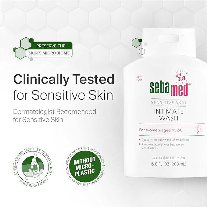 SEBAMED Feminine Intimate Wash pH 3.8 For Microflora Balance With Aloe Vera Mild Organic Based Daily Vaginal Wash Feminie Hygiene 6.8 Fluid Ounces (200 mL)