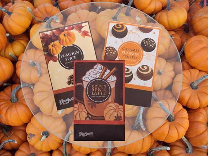 Sachets Perfectly Pumpkin Bundle 3 Pumpkin Spice Latte (Supplies Limited), 3 Caramel Pumpkin Truffle, 3 Pumpkin Spice - 9 Pack - Made in USA, ECO-Friendly Home Fragrance
