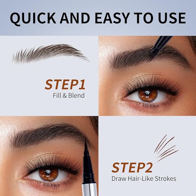 Dual-Ended Microblading Eyebrow Pencil for Women, 2 in 1 Liquid Eyebrow Pencil with Microblading Pen, Shaped Fill HairLike Waterproof Lasting Eyebrows(03 DARK BROWN)