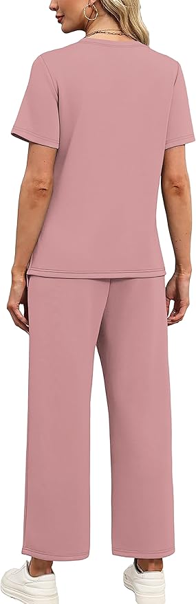 OFEEFAN 2 Piece Sets for Women Spring Fashion Beach Vacation Cruise Outfit Dressy Casual Wide Leg Crop Pants Resort Wear