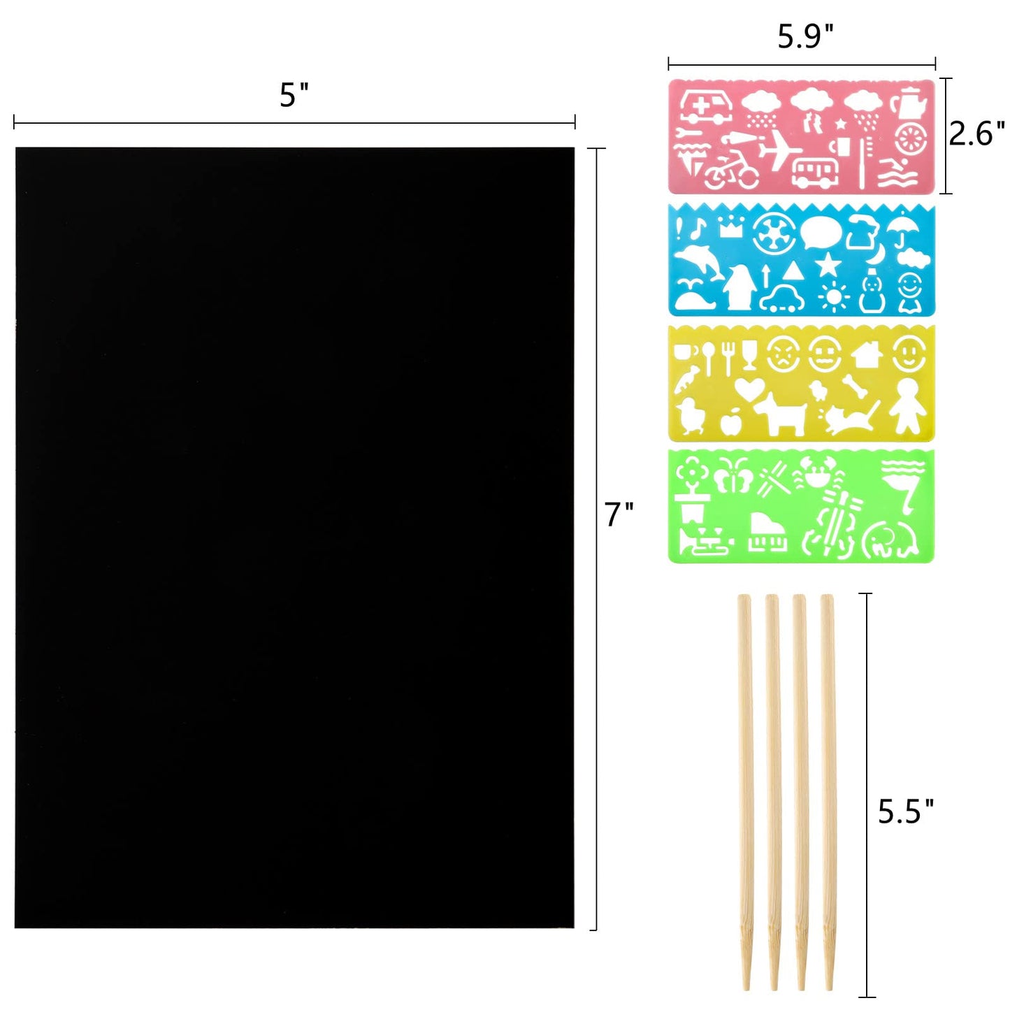 ZEAYEA 200 Pcs Scratch Paper Art Set, Scratch Off Magic Paper with 10 Stylus, 8 Stencils, Black Scratch Notes for Boys and Girls DIY Crafts Christmas Birthday Gift Cards