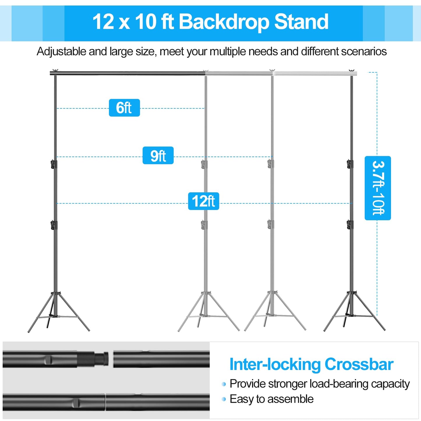 EMART Heavy Duty Backdrop Stand 10 x 12ft Photo Video Studio Adjustable Photography Background Support System Kit with Carry Bag