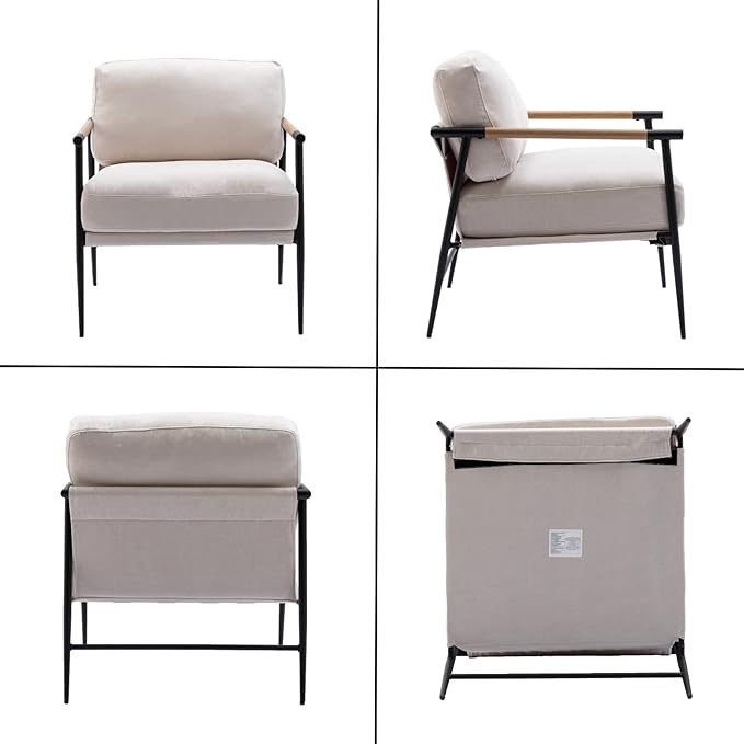 HEAH-YO Modern Accent Chairs Set of 2, Upholstered Living Room Chairs with Backrest and Metal Legs, Comfy Armchairs Side Chairs for Bedroom, Beige