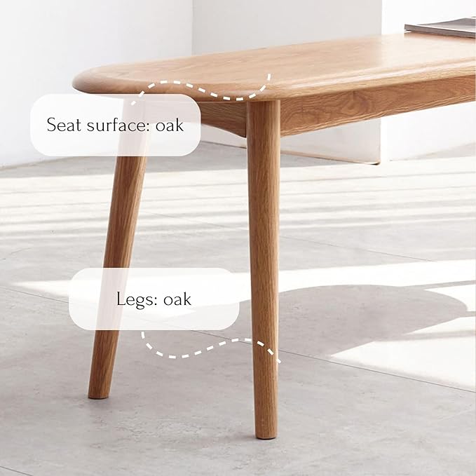 Vadisun 100% Solid Oak Wood Dining Bench, 39.5'' Entryway Bench Ottoman End of Bed Benches with Rounding Corner Design for Kitchen Dining Room Living Room Bedroom, Natural