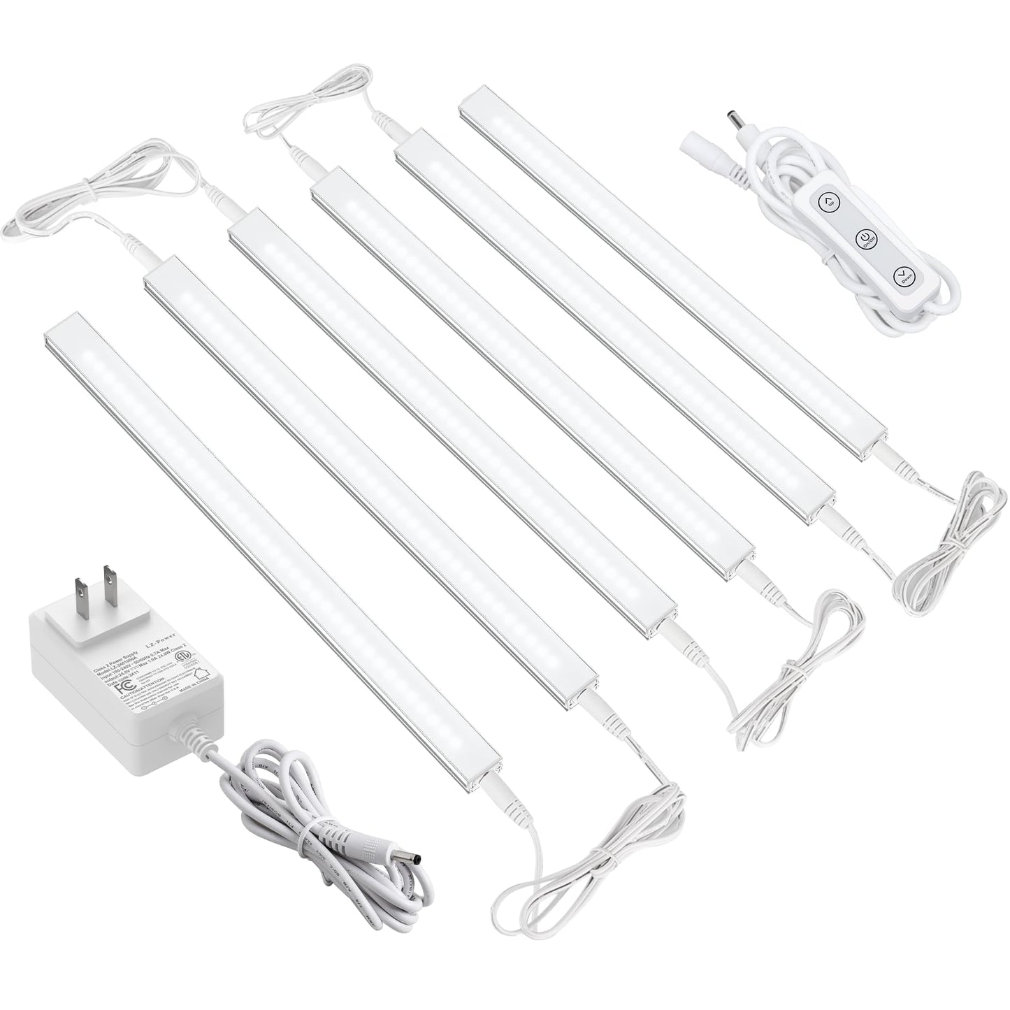 ASOKO HOME Dimmable Under Cabinet LED Lighting - 6 Pack 12 Linkable Light Bars, 5000K Cold White, 20W 1360LM, ETL Listed (Plug I