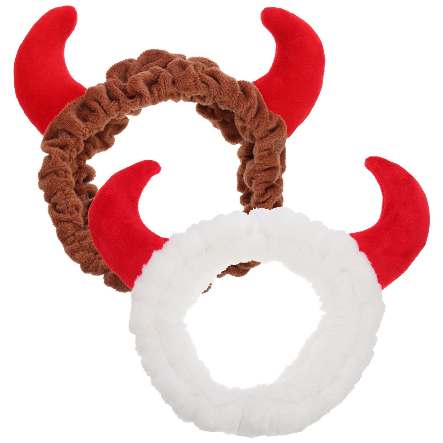 Beaupretty 2 Pack Spa Headband for Women, Devil Horns Facial Headband Face Wash Makeup Cosmetic Shower Soft Hair Band (White, Co
