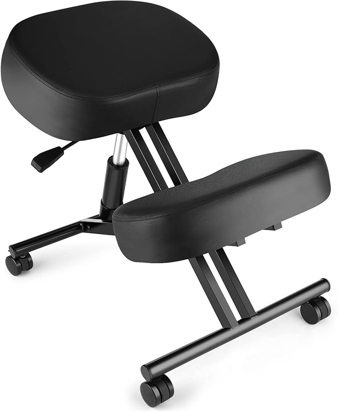 Ergonomic Office Kneeling Chair, Height Adjustable Stool with Thick Foam Cushions and Smooth Gliding Casters to Improve Posture and Relieve Pain, Multifunctional Design for Home and Office