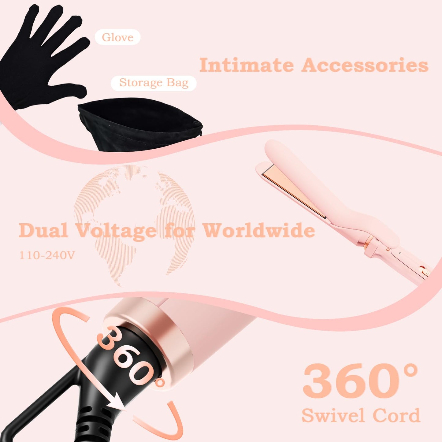 Ufree 5 in 1 Curling Iron with Ceramic Barrels (0.35-1.25), Curling Wand Set with Flat Iron Hair Straightener, Instant Heat Up,