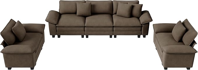 PHI VILLA Cloud Modular Couches Sets, 3 Pieces Large Sectional Sofa Set with Single Sofa, 5-Seater Upholstered Couch for Living Room, Chenille Fabric, Taupe