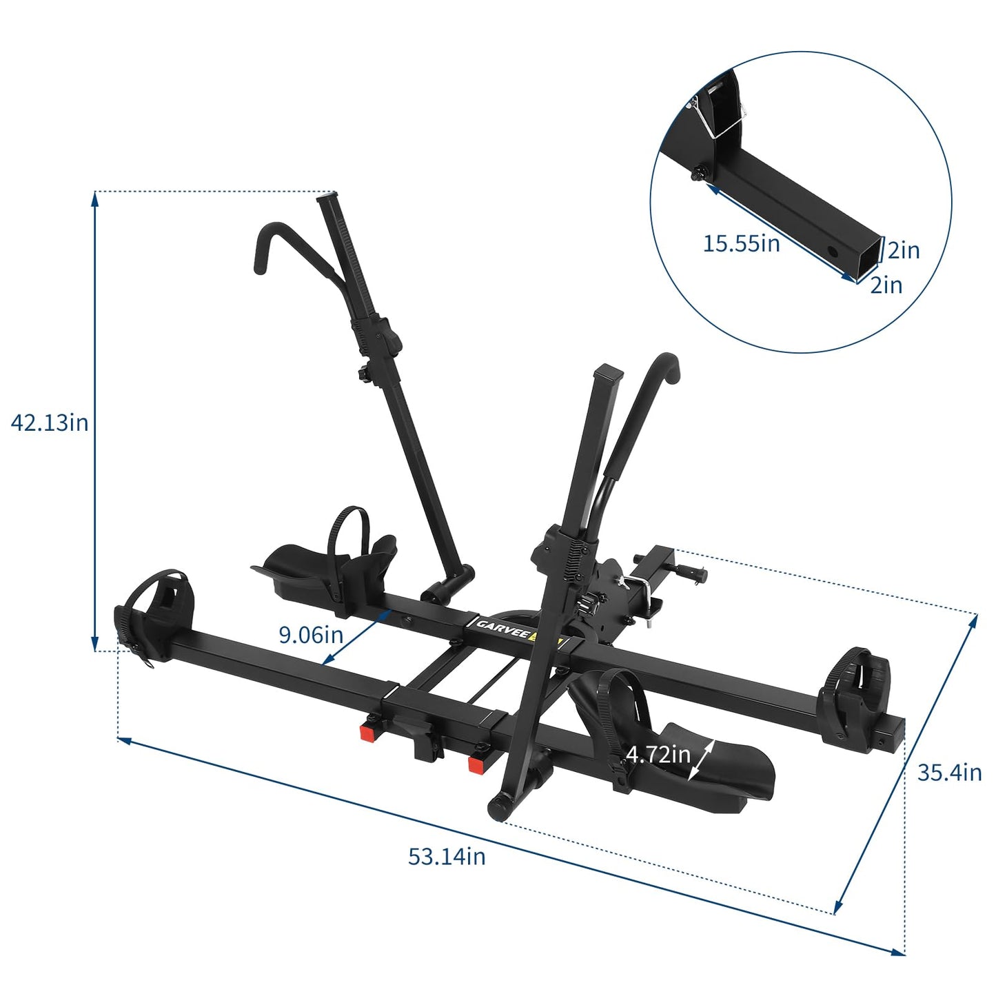 E-Bike Rack for 2-Bike, 200lbs Heavy Duty Hitch Mount Bike Carrier with Anti-Wobble System, Fits 5" Fat Tires, Tilting & Folding Design, 2" Receiver