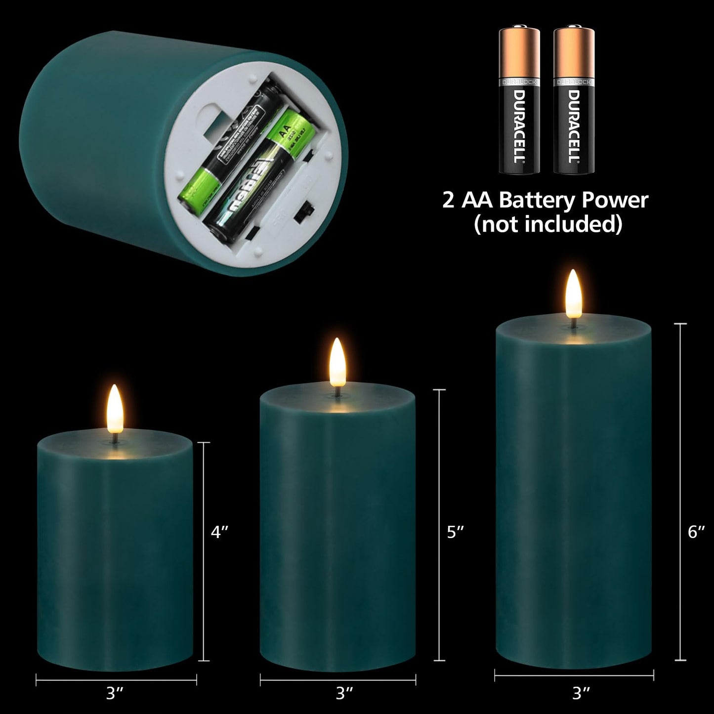 Girimax Blue Flameless Pillar Candles with Remote, Flickering Christmas LED Wax Candles Battery Operated Set of 3
