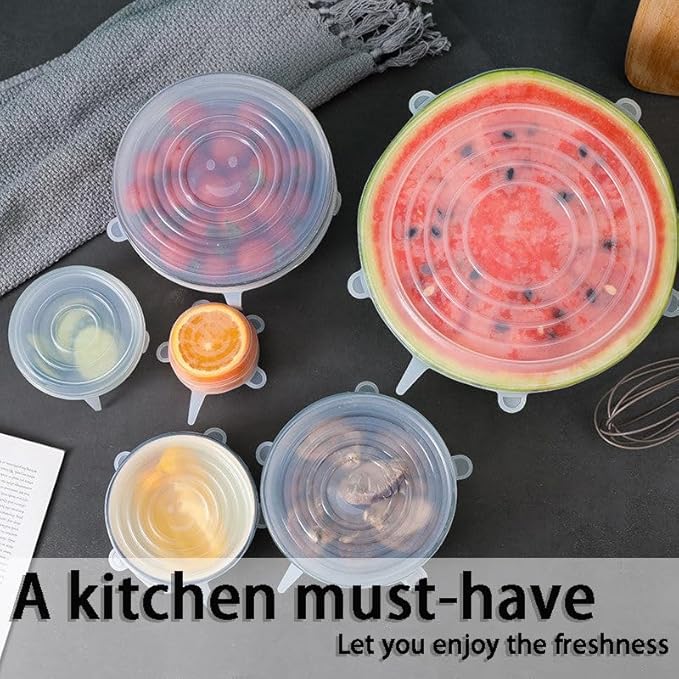 6 Pcs Silicone Stretch Lids Reusable and Durable Silicone Container Covers for Food Storage Expandable Bowl Covers Dishwasher & Freezer Safe (5.71in)