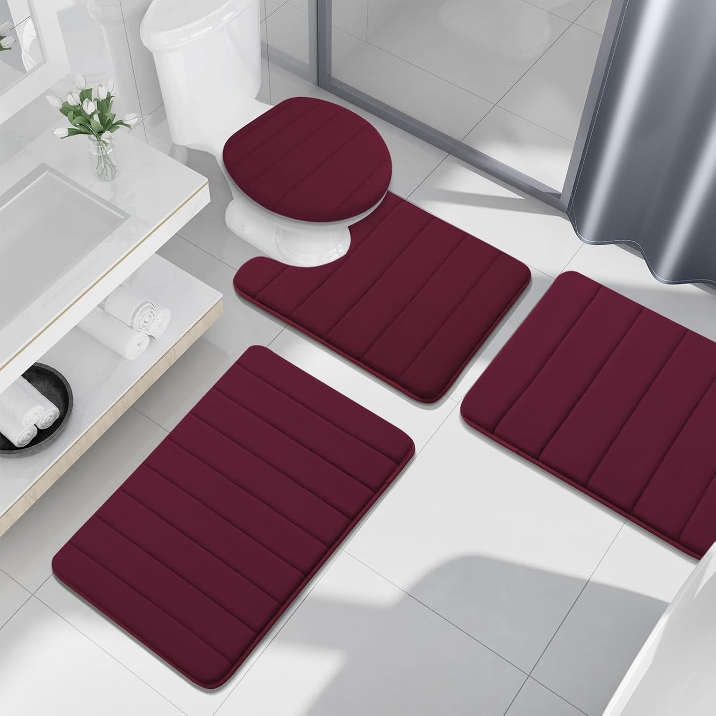 Buganda Memory Foam Bath Mat, 70" x 46", Ultra Soft and Non-Slip Bathroom Rugs, Water Absorbent and Machine Washable Bath Rug Runner for Bathroom, Shower, and Tub, Burgundy