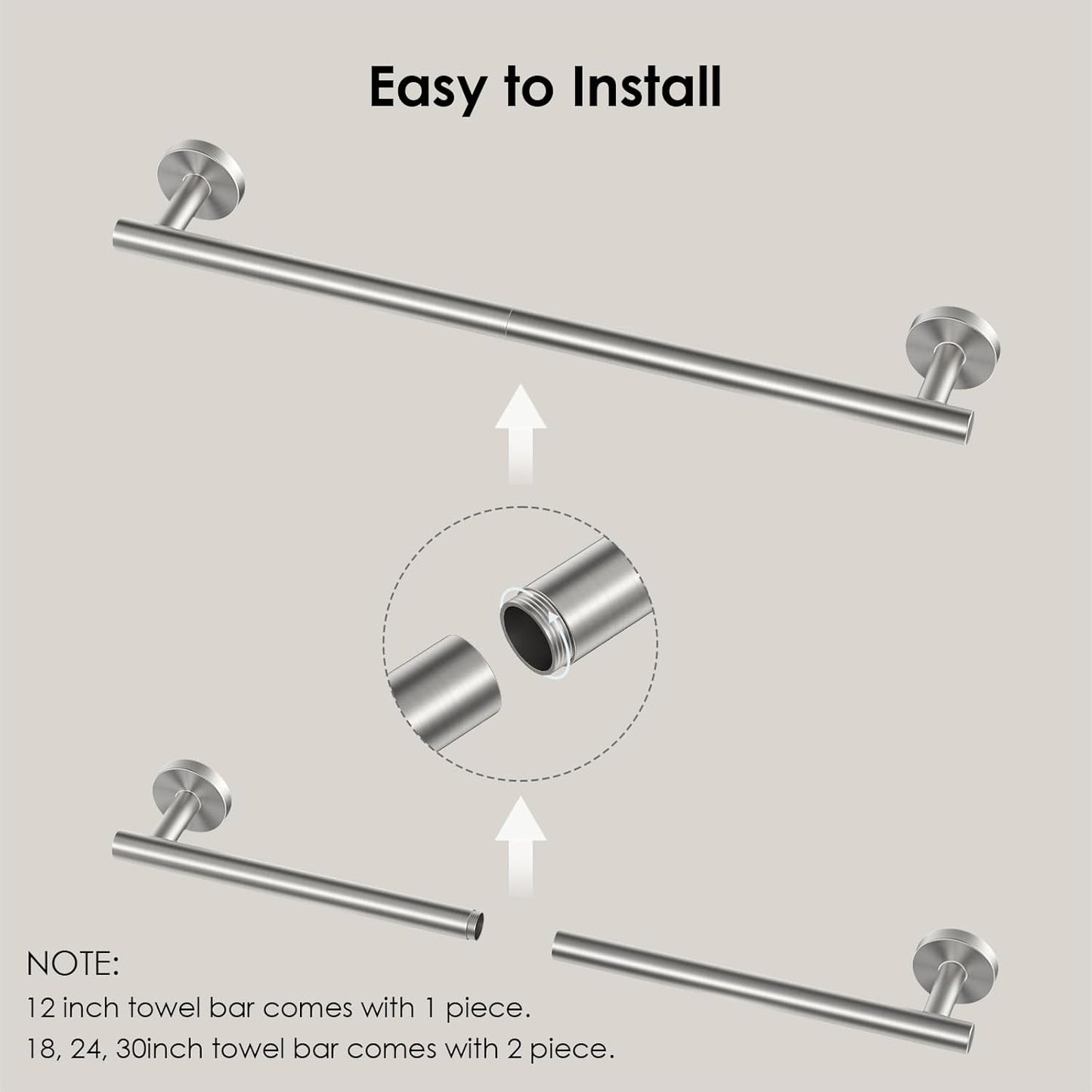 FORIOUS Towel Bar Wall Mounted, Stainless Steel Towel Racks for Bathroom, Includes Wall Mounting Hardware (Stainless Steel, 23 Inch)