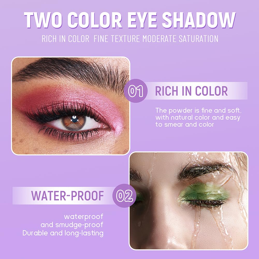 JUAAZIN Copper Browm Roses Pink Shimmer Eyeshadow Double Colors Palette, High Pigment Eye Shadow Powder, Blendable Smooth and Te