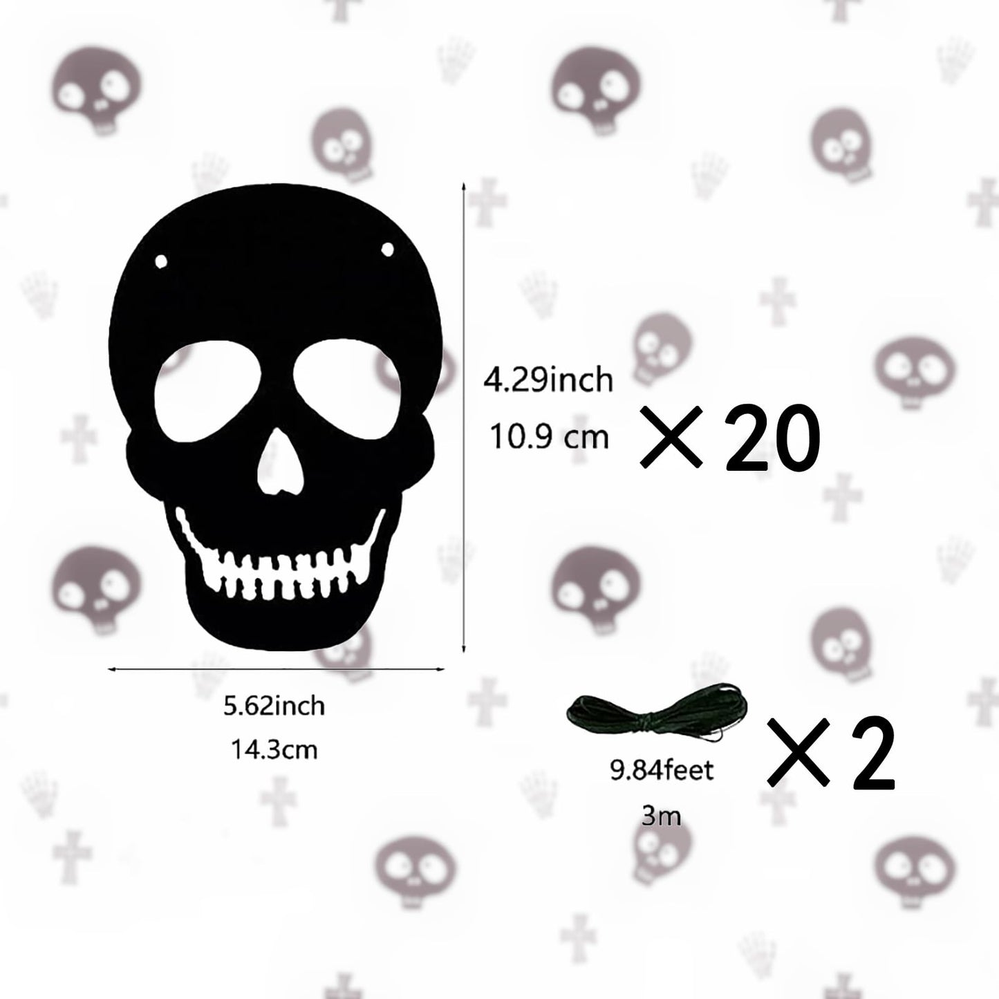 Black Skull Garland, Halloween Decoration Birthday Decoration Party Decoration Halloween Banner for Gothic Birthday Party Decorations DIY Home Decor