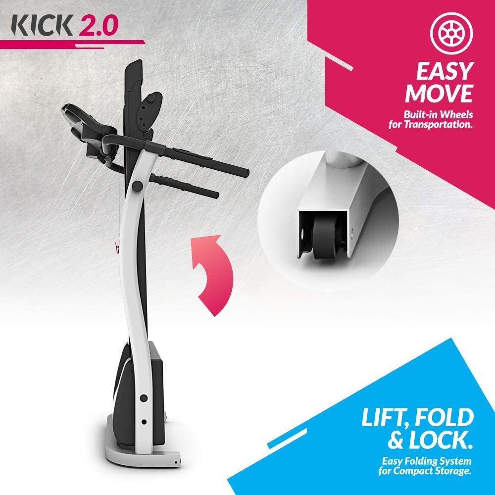 Bluefin Fitness Kick 2.0 Innovative High-Speed Folding Treadmill | Kinomap | Live Video Streaming | Video Coaching & Training | Quiet | 12 Km/h + 18% Incline | Joint Protection Tech | HRC Sensors