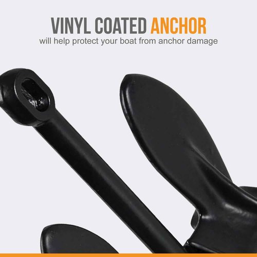 Navy Anchor, 15 Lb Boat Anchor for Pontoon Boat, Durable Vinyl Coated Boat Anchors for 25' Boats, Resistant to Scratch, Tear & Wear, Black