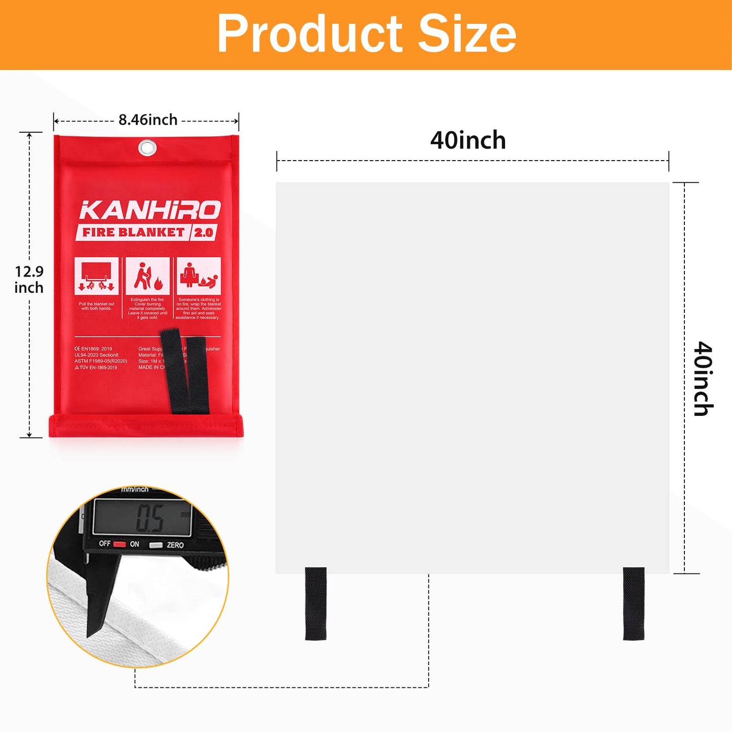 Emergency Fire Blanket for Home Kitchen - KANHIRO (4 Pack, 40 in X 40 in), Emergency Silicone Fire Blanket