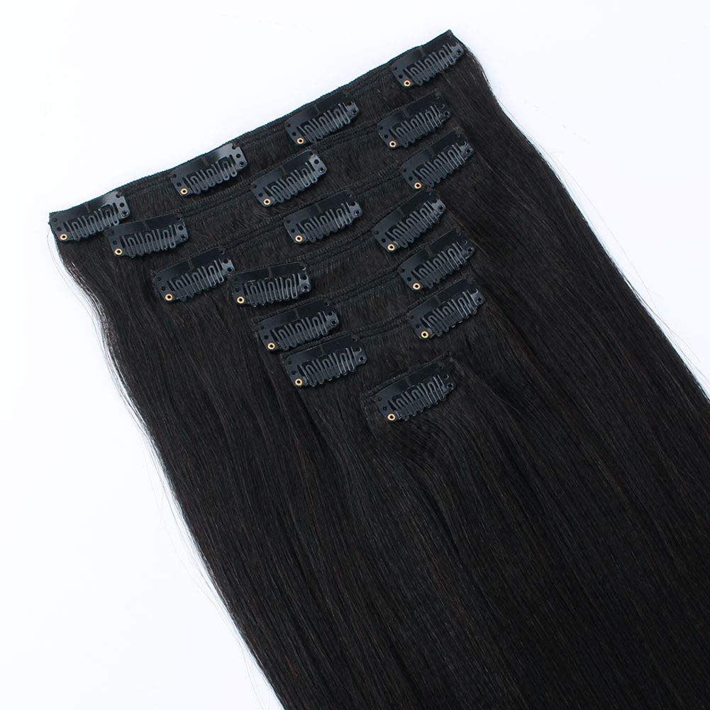 SixStarHair Yaki Straight Clip In Hair Extensions Real Human Hair 14inch Coarese Yaki Hair Extensions with Clips 120g 7 Pieces T