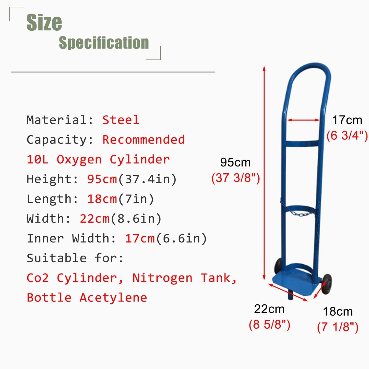 PPOIUYK Cylinder Tank Holder Welding Steel Gas Cylinder Cart Trolley, Lightweight Oxygen Tank Cart Dolly for Transportation, Single Capacity Co2 Cylinder Organizer Shelf(Blue,110cm/43.3in)