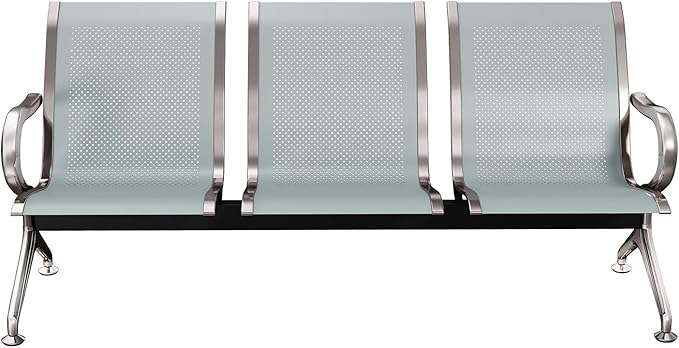 Kinsuite 3-Seat Waiting Room Chairs - Waiting Room Chairs with Arms Airport Reception Chairs Reception Bench, Lobby Bench Seating for Office, Business, Bank, Hospital, Silver